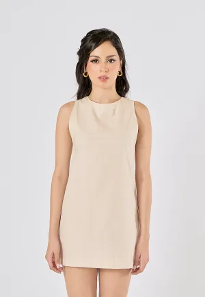 Sinta Off White Round Neck Shift Mini Dress