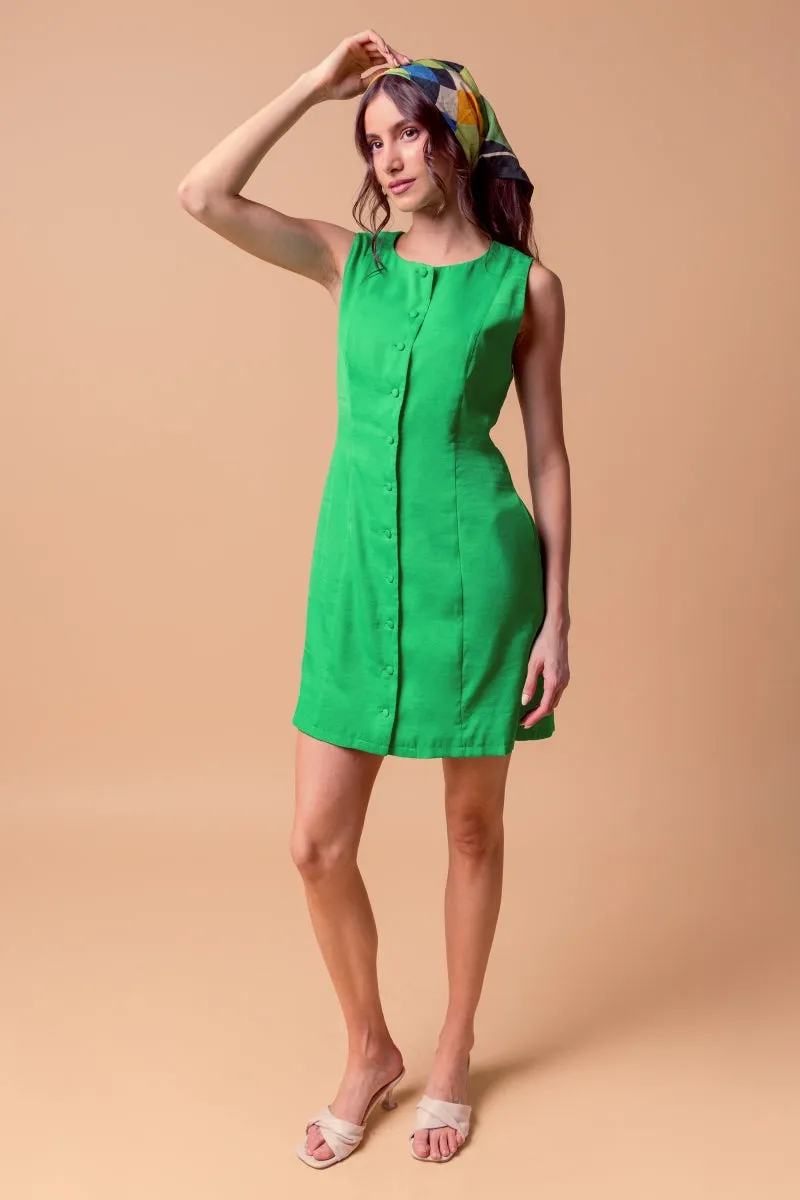 Sleeveless Button-front Mini Shift Dress