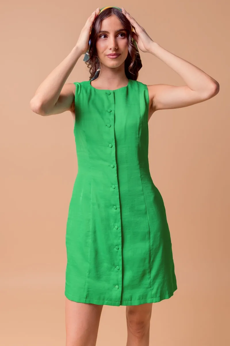 Sleeveless Button-front Mini Shift Dress