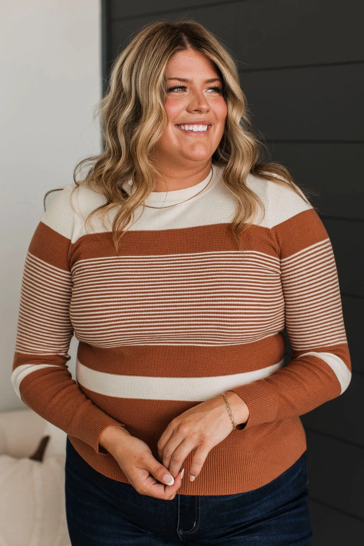 Smitten With You Color Block Sweater- Copper