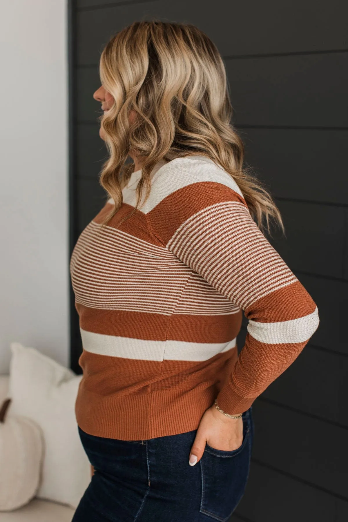 Smitten With You Color Block Sweater- Copper