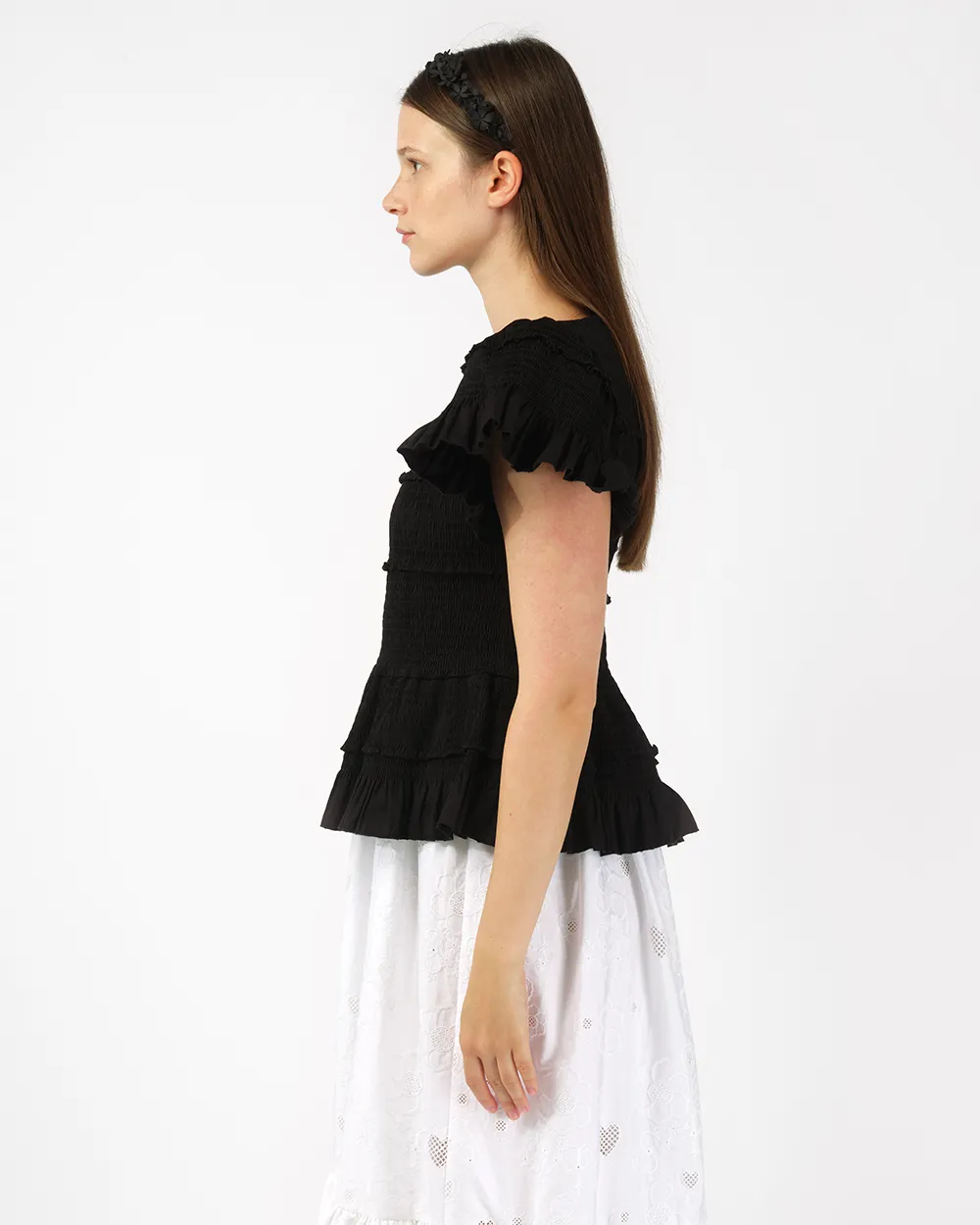 SMOCKED PEPLUM TOP