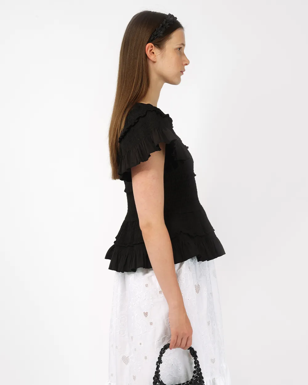 SMOCKED PEPLUM TOP