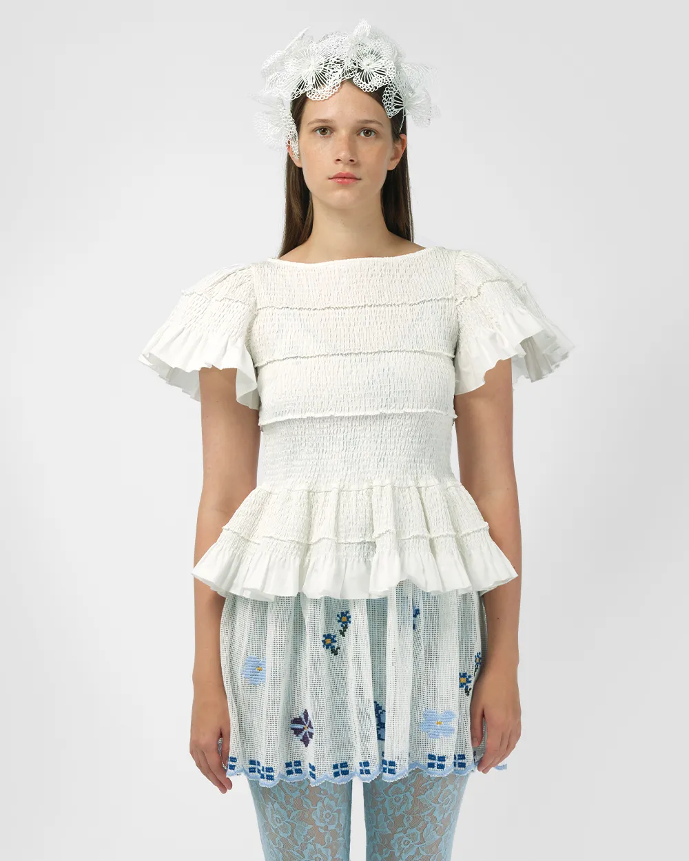SMOCKED PEPLUM TOP