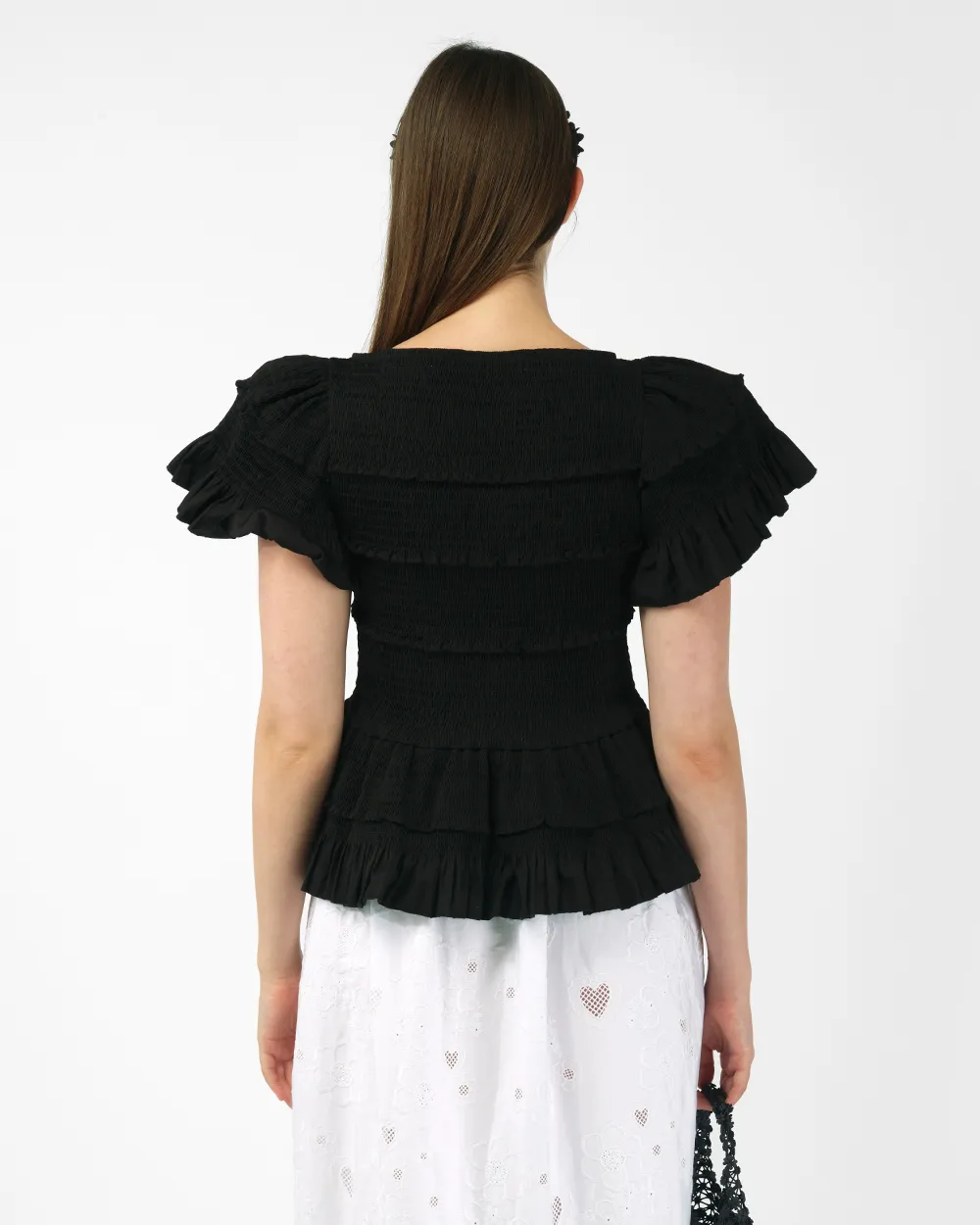 SMOCKED PEPLUM TOP