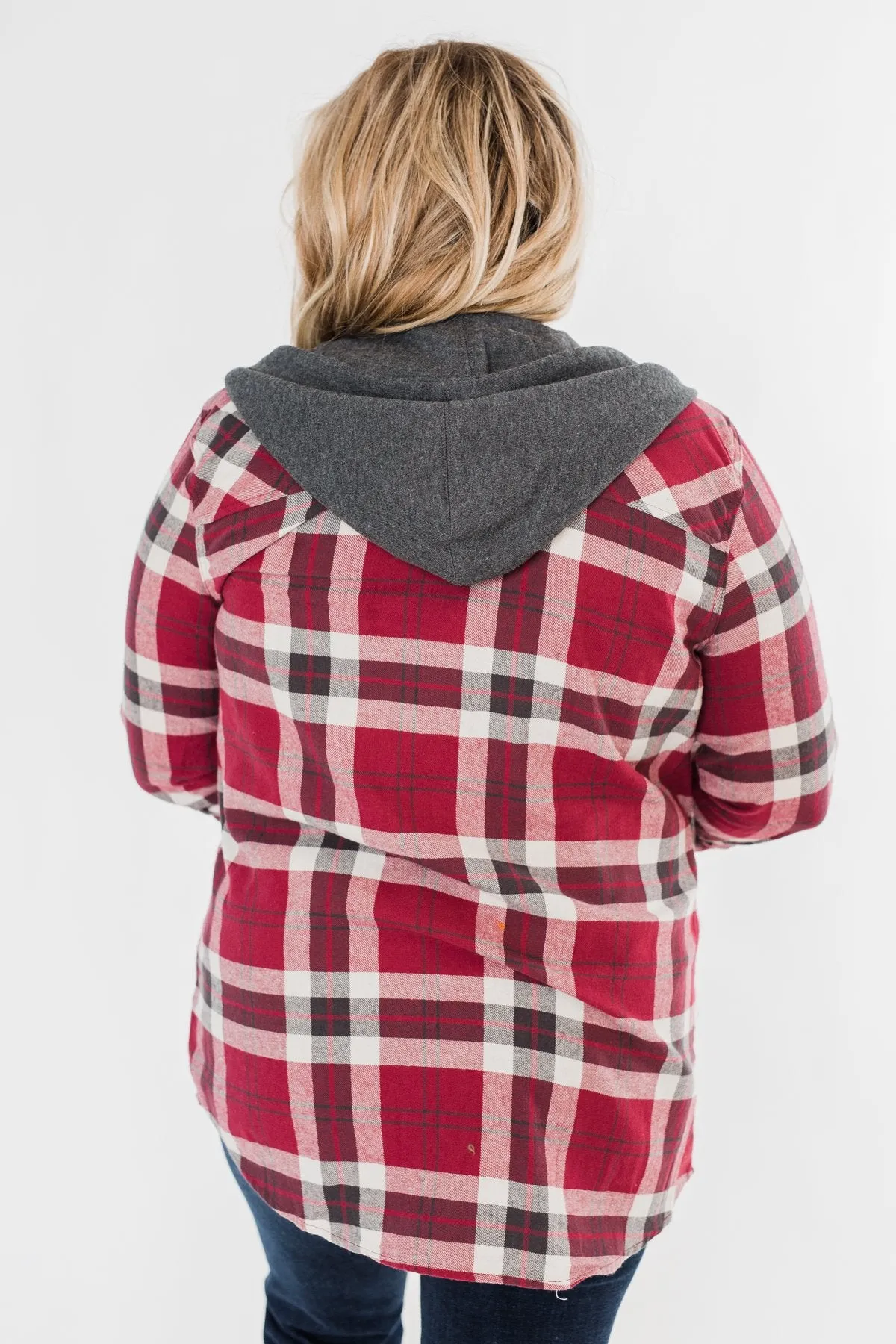 So Long To You Plaid Hooded Top- Dark Berry