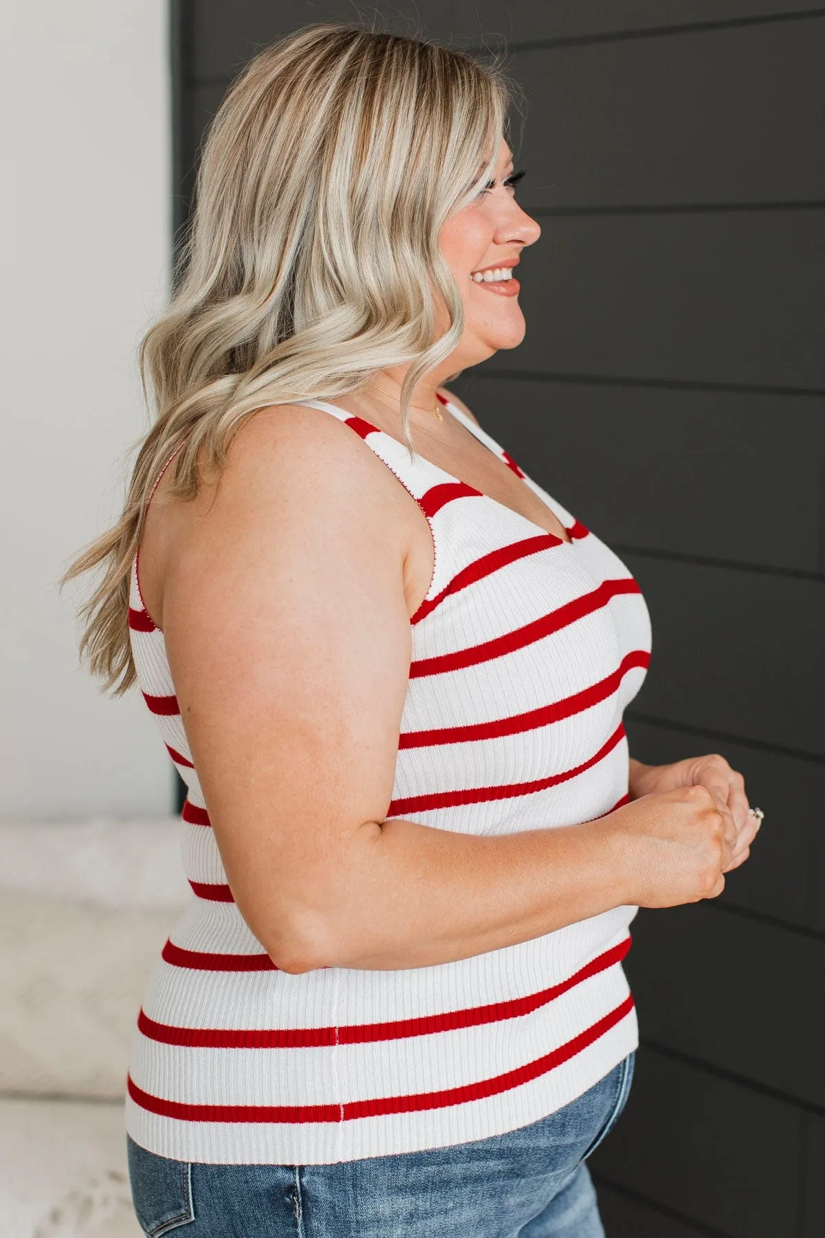 Soaking Up Sunshine Striped Tank Top- Ivory & Red