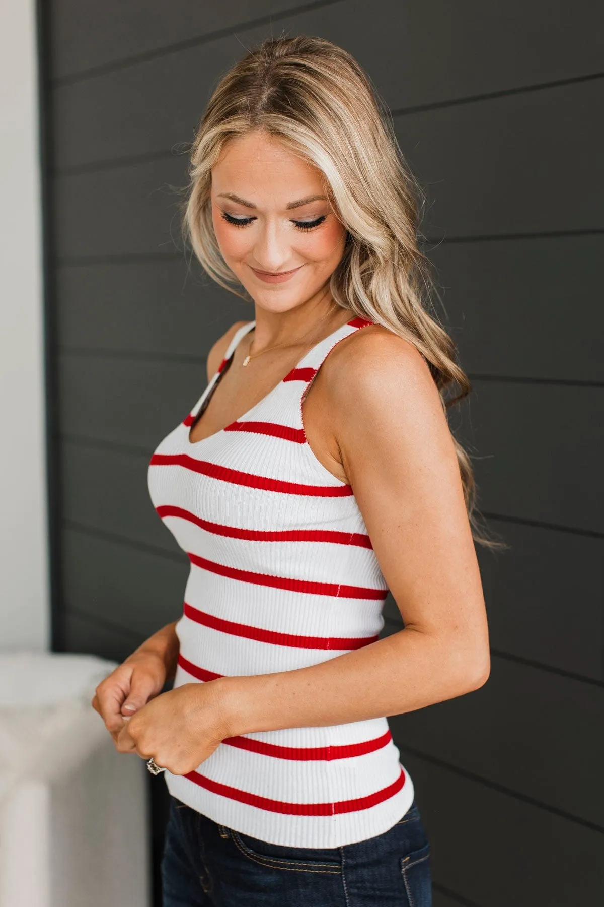 Soaking Up Sunshine Striped Tank Top- Ivory & Red