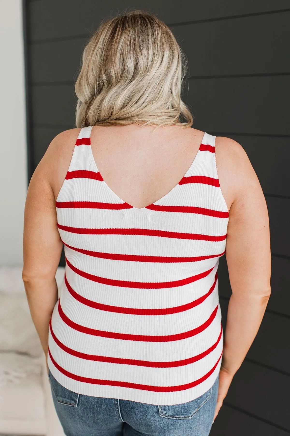 Soaking Up Sunshine Striped Tank Top- Ivory & Red