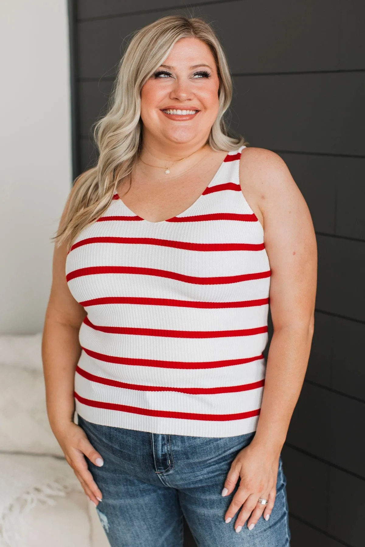 Soaking Up Sunshine Striped Tank Top- Ivory & Red