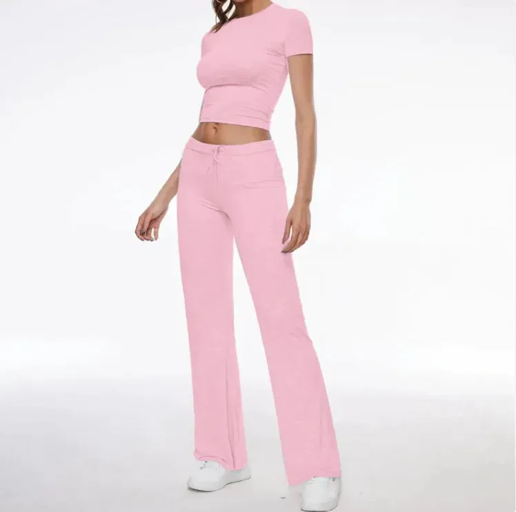 Solid Color T-shirt Casual Pants Suit