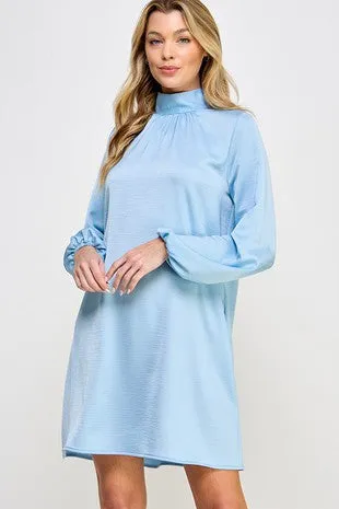 Solid Satin Long Sleeve Dress