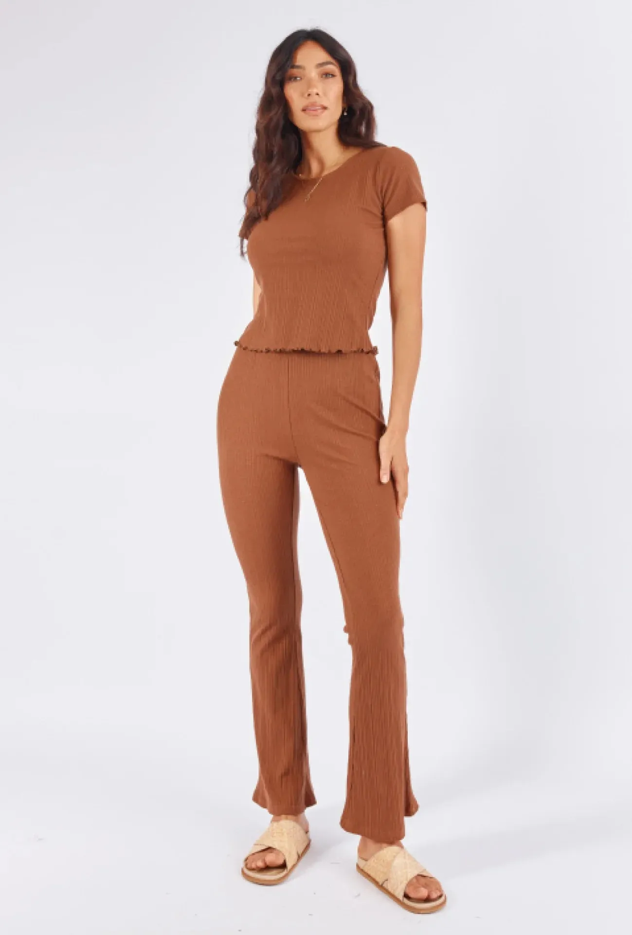 Sophie Flared Pants Coffee Ribbed