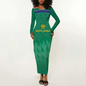 South Africa Cricket Custom Long Sleeve Bodycon Dress African King Proteas Green LT9