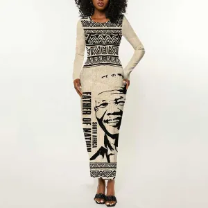 South Africa Nelson Mandela - Father Of Nation Long Sleeve Bodycon Dress Vintage African Pattern LT14
