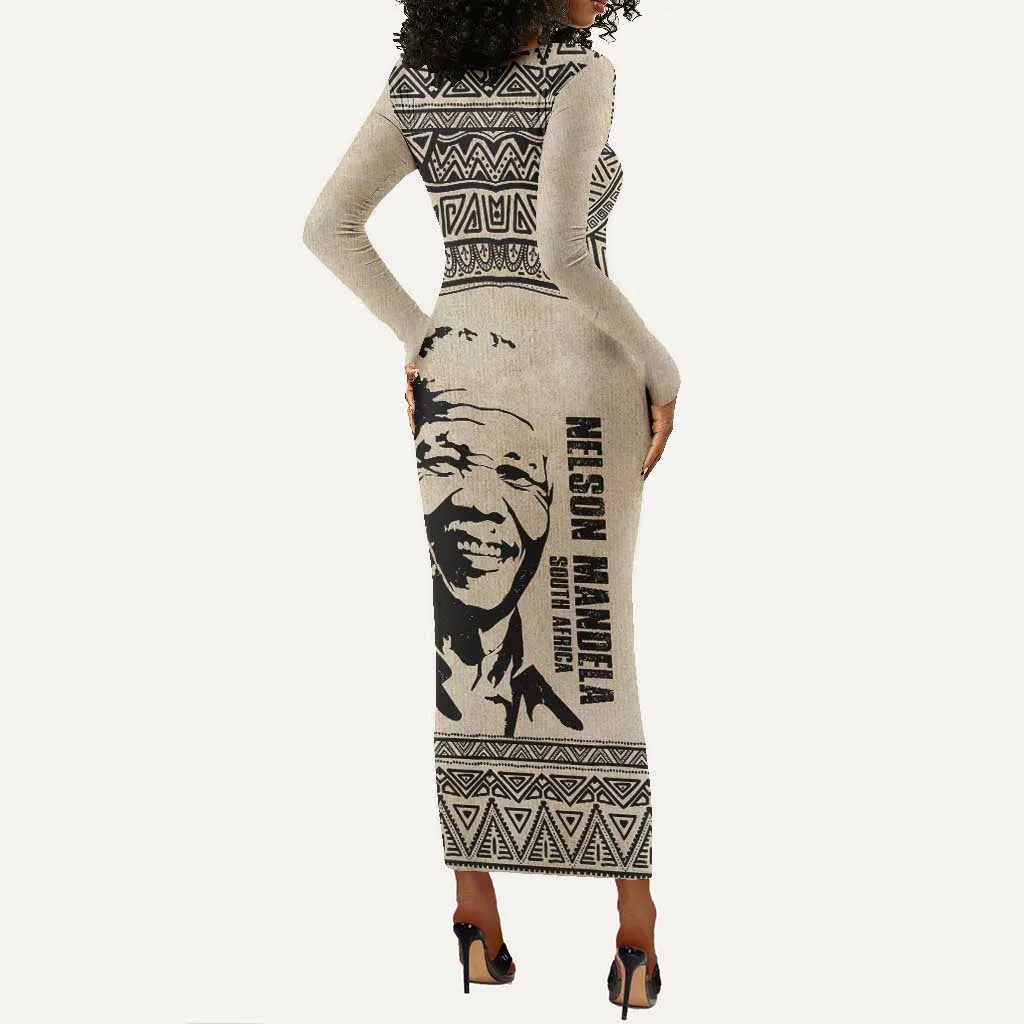 South Africa Nelson Mandela - Father Of Nation Long Sleeve Bodycon Dress Vintage African Pattern LT14