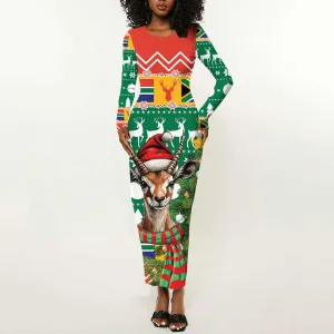 South Africa Springbok Long Sleeve Bodycon Dress Christmas Tree - Lightning Art LT18