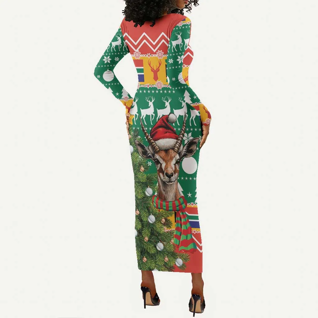 South Africa Springbok Long Sleeve Bodycon Dress Christmas Tree - Lightning Art LT18