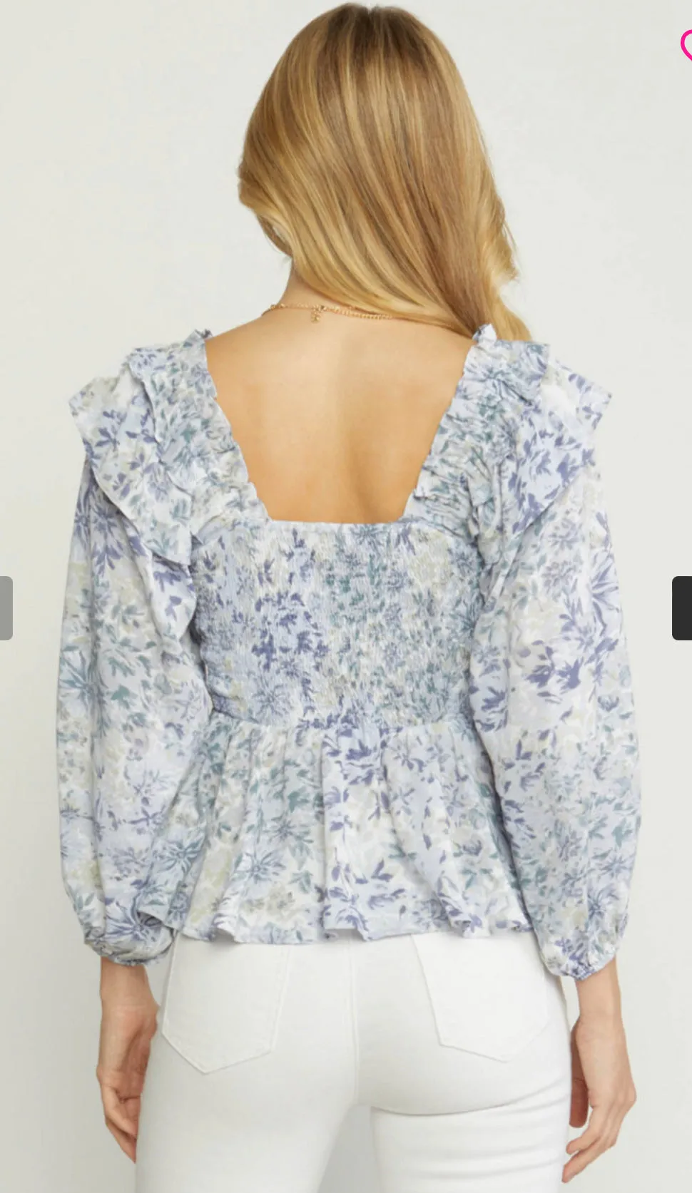 SPRING BLUE FLORAL PEPLUM TOP