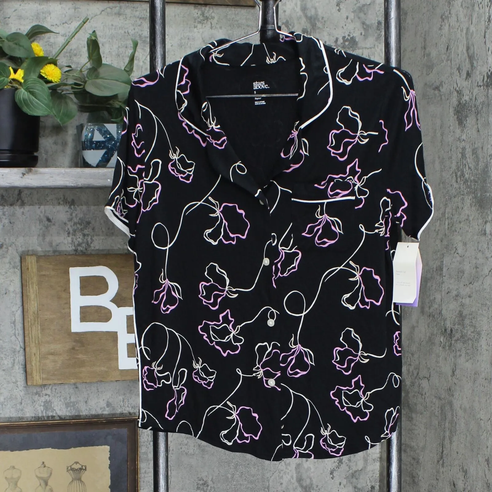 Stars Above Womens Beautifully Soft Floral Print Collar Cropped Pajama Set 31KM8
