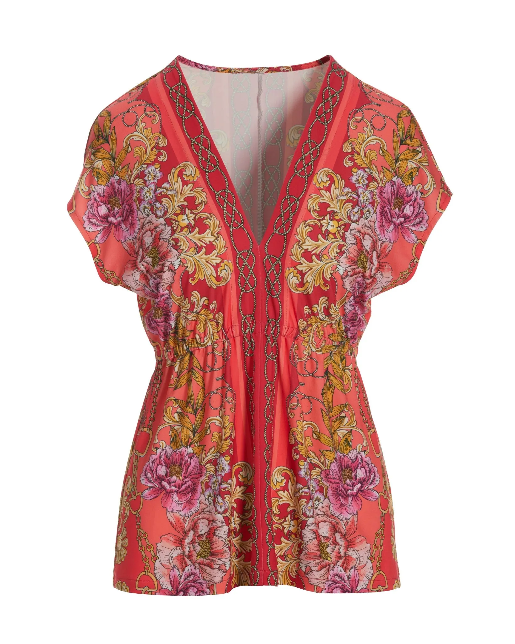 Status Printed Drawstring Knit Top Orange Multi