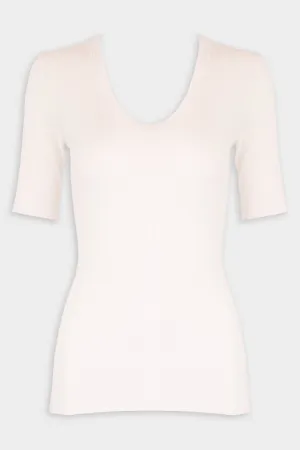 Stretch Silk Knit Half Sleeve Top in White
