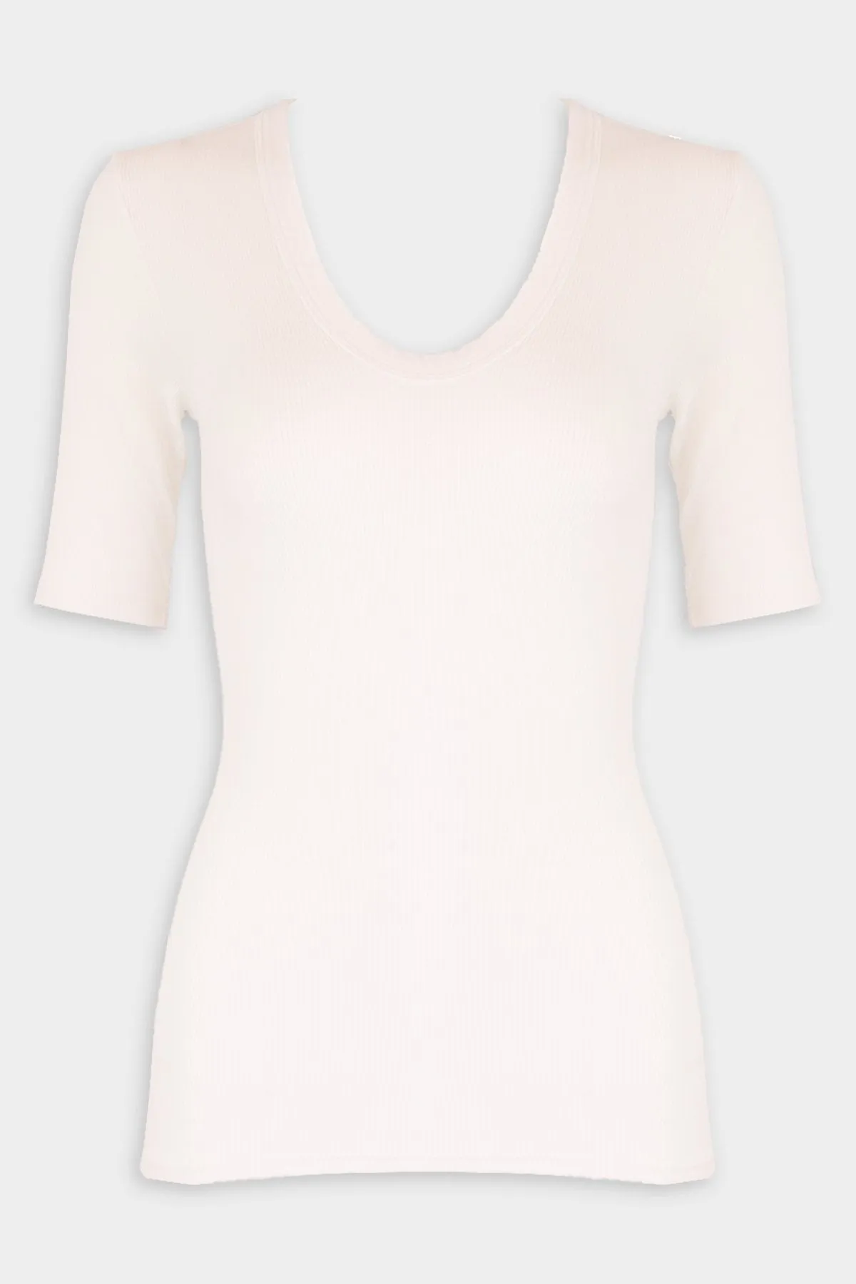 Stretch Silk Knit Half Sleeve Top in White