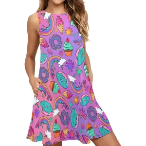 Sugar Rush Rainbow - Flared Shift Dress with Pockets (XS - 3XL)