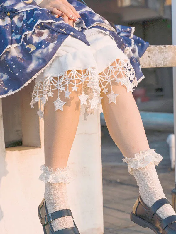 Sweet Lolita Bloomers Fringe Stars Pattern Cropped White Lolita Shorts