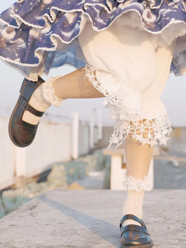 Sweet Lolita Bloomers Fringe Stars Pattern Cropped White Lolita Shorts