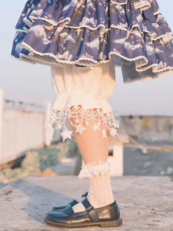 Sweet Lolita Bloomers Fringe Stars Pattern Cropped White Lolita Shorts