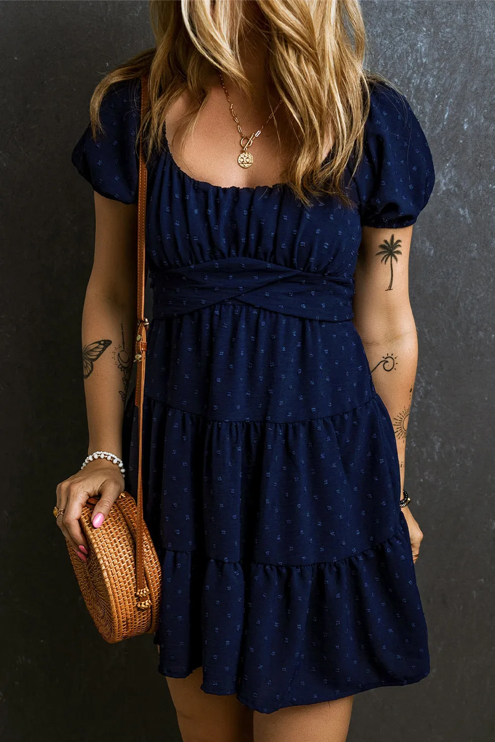 Swiss Dot Jacquard Tied Tiered Dress