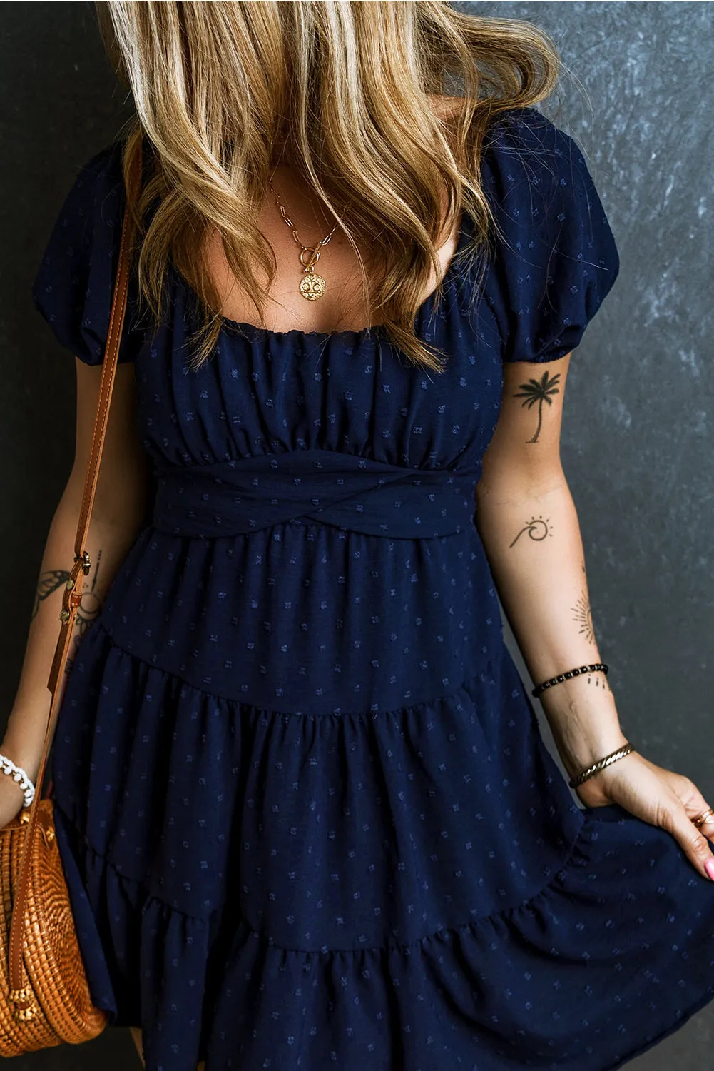 Swiss Dot Jacquard Tied Tiered Dress