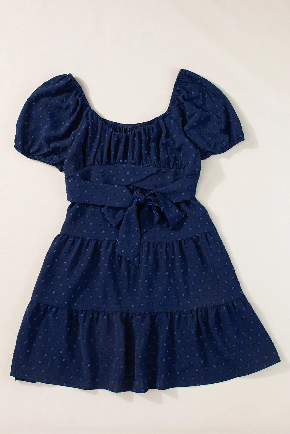 Swiss Dot Jacquard Tied Tiered Dress