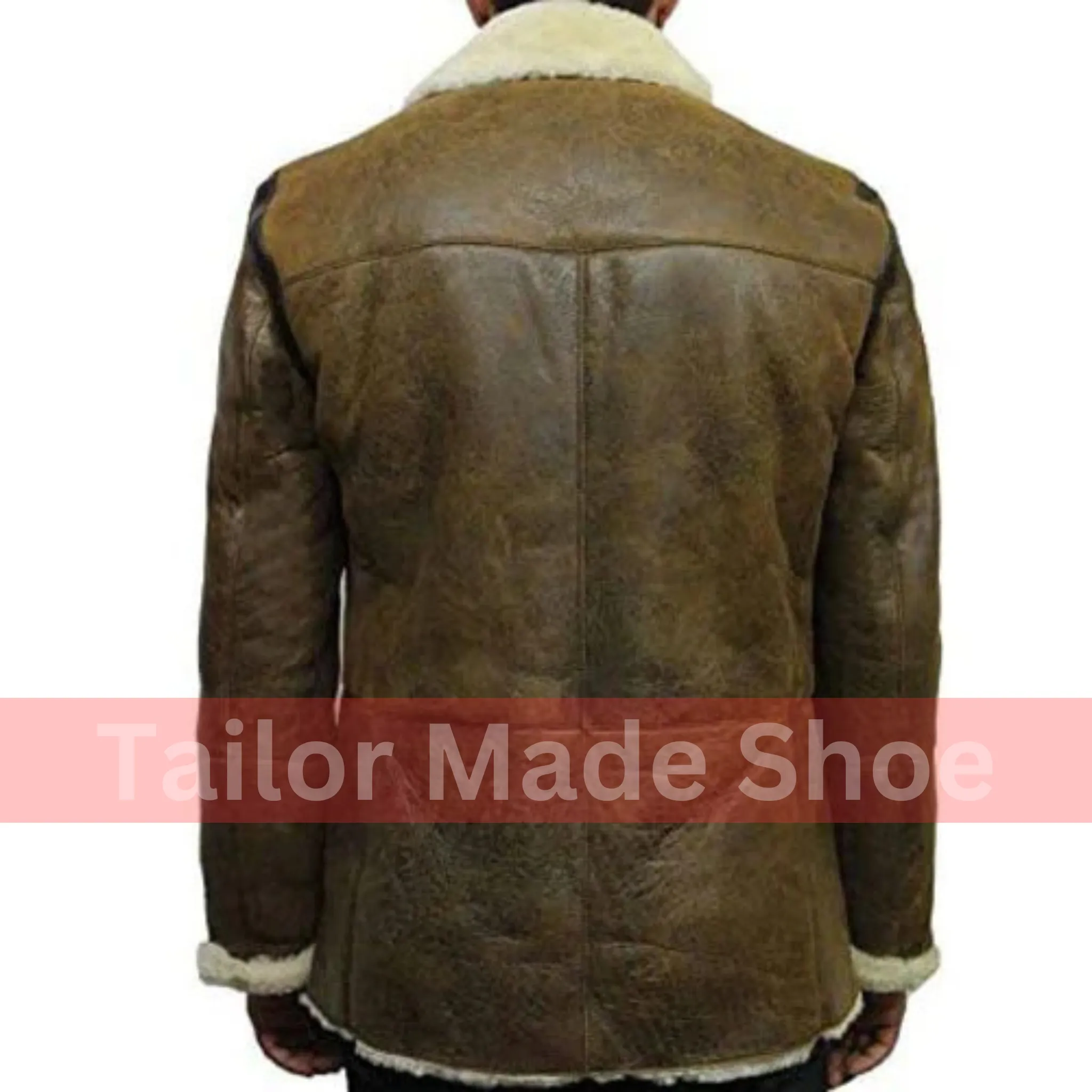 Tailor Made Men's Genuine Olive Sheepskin Leather Warm Duffle Trench Coat