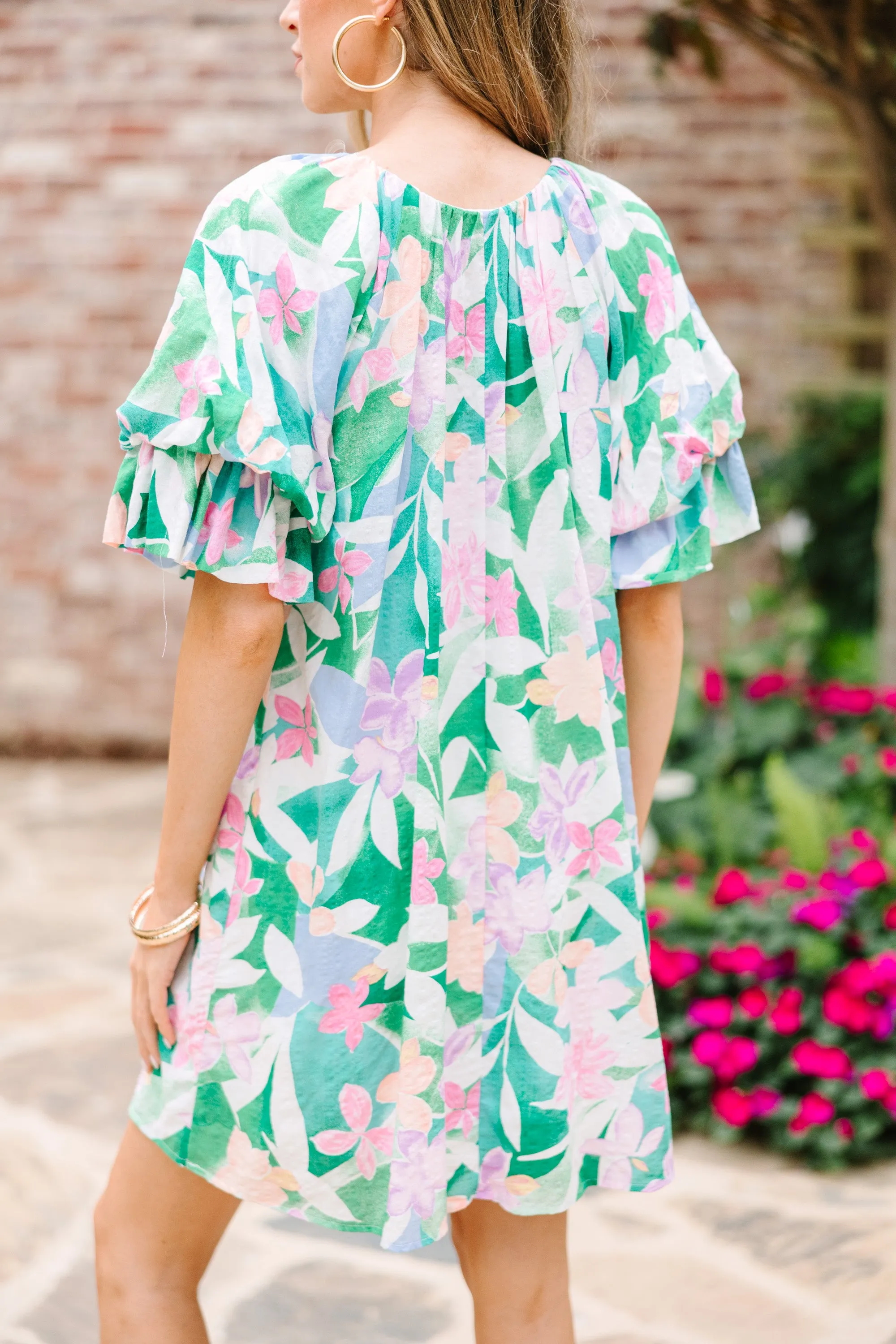 Take Me Away Green Floral Shift Dress