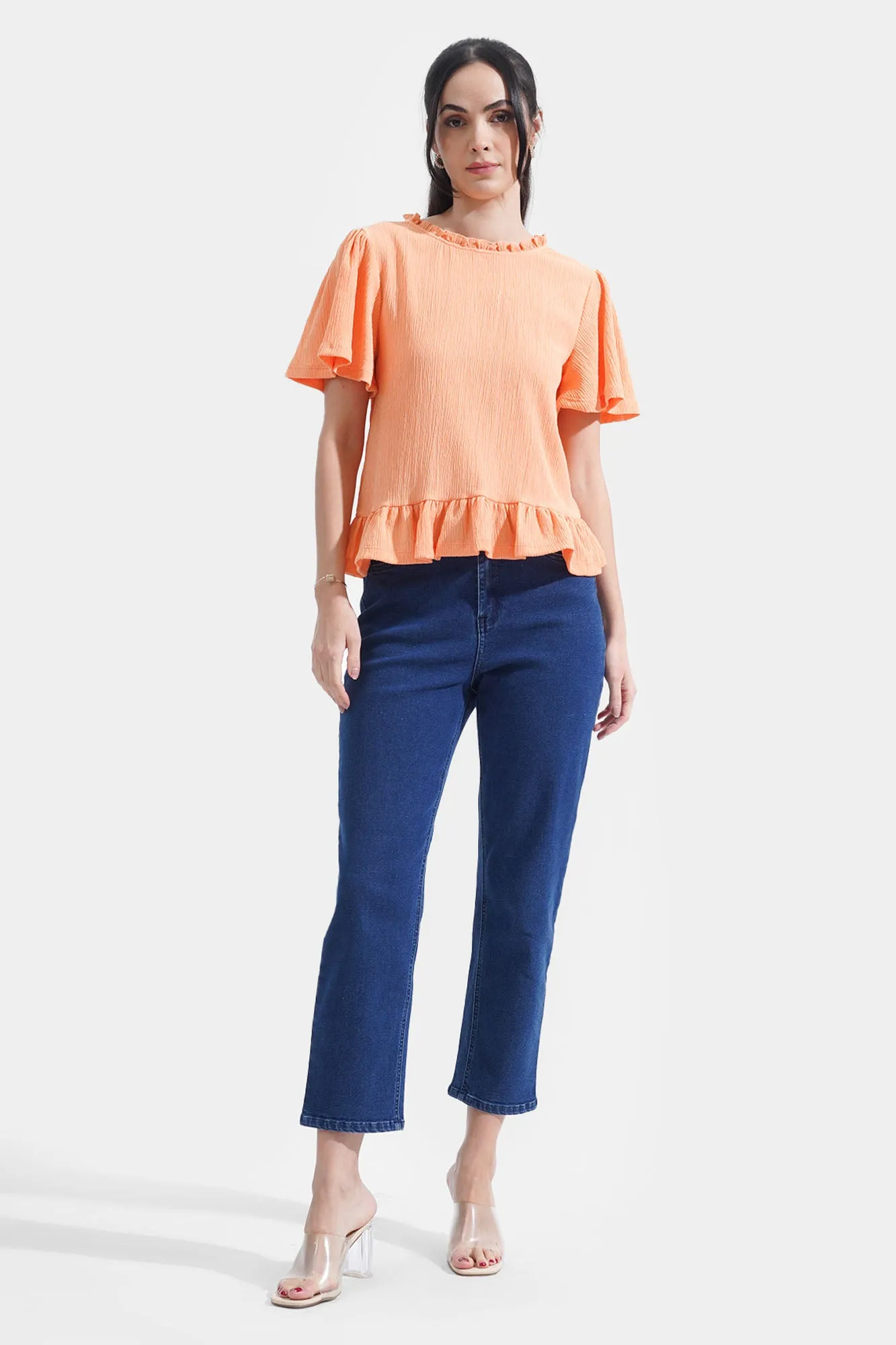 Textured Peplum Frill Tee