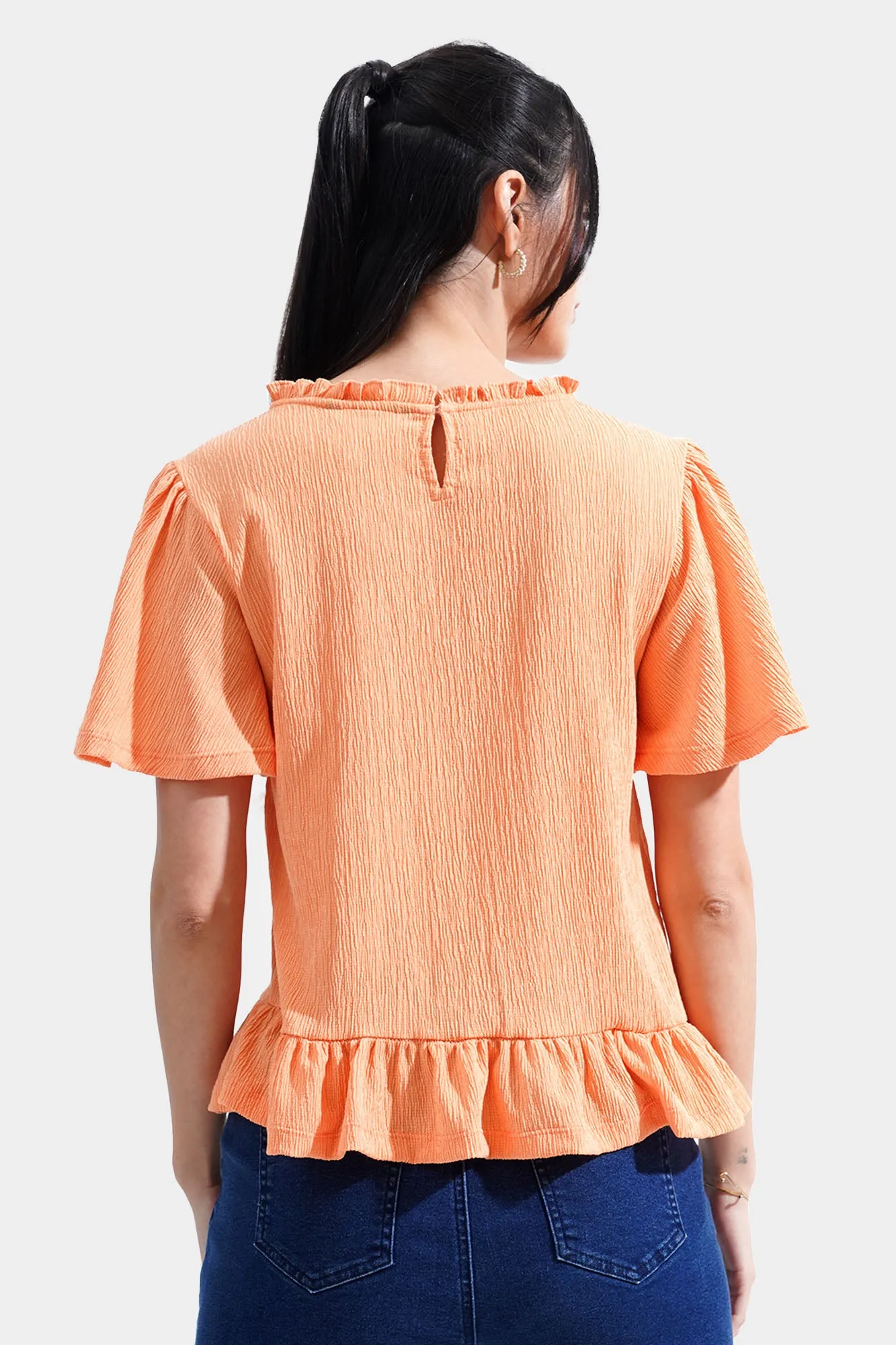 Textured Peplum Frill Tee