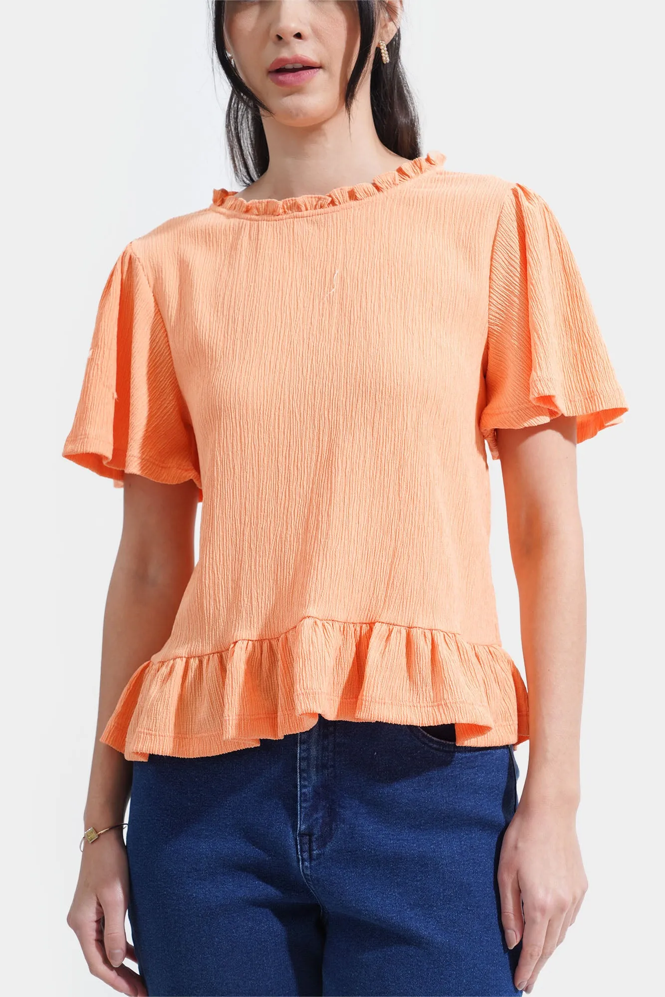 Textured Peplum Frill Tee