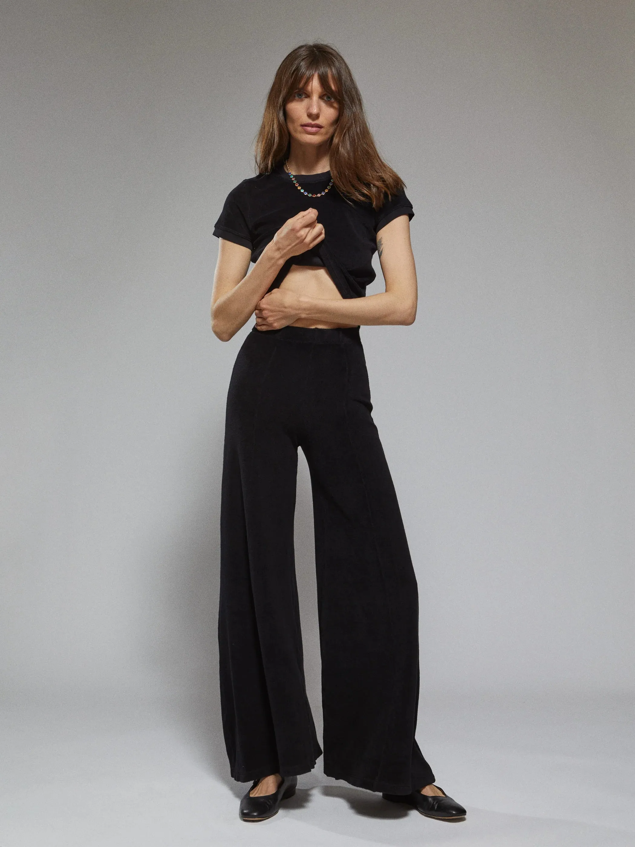 The Megalo Palazzo Pants in Terry - Black