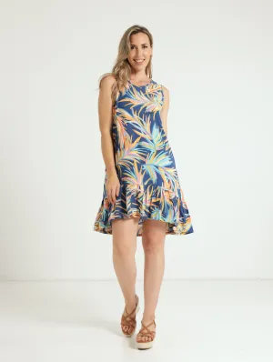 Tier Hem Shift Dress - Blue