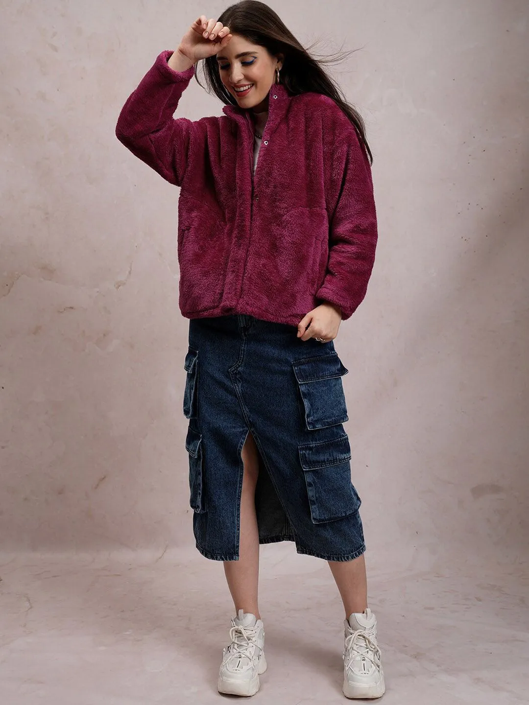 Tokyo Talkies Maroon Oversized Tailored Jacket