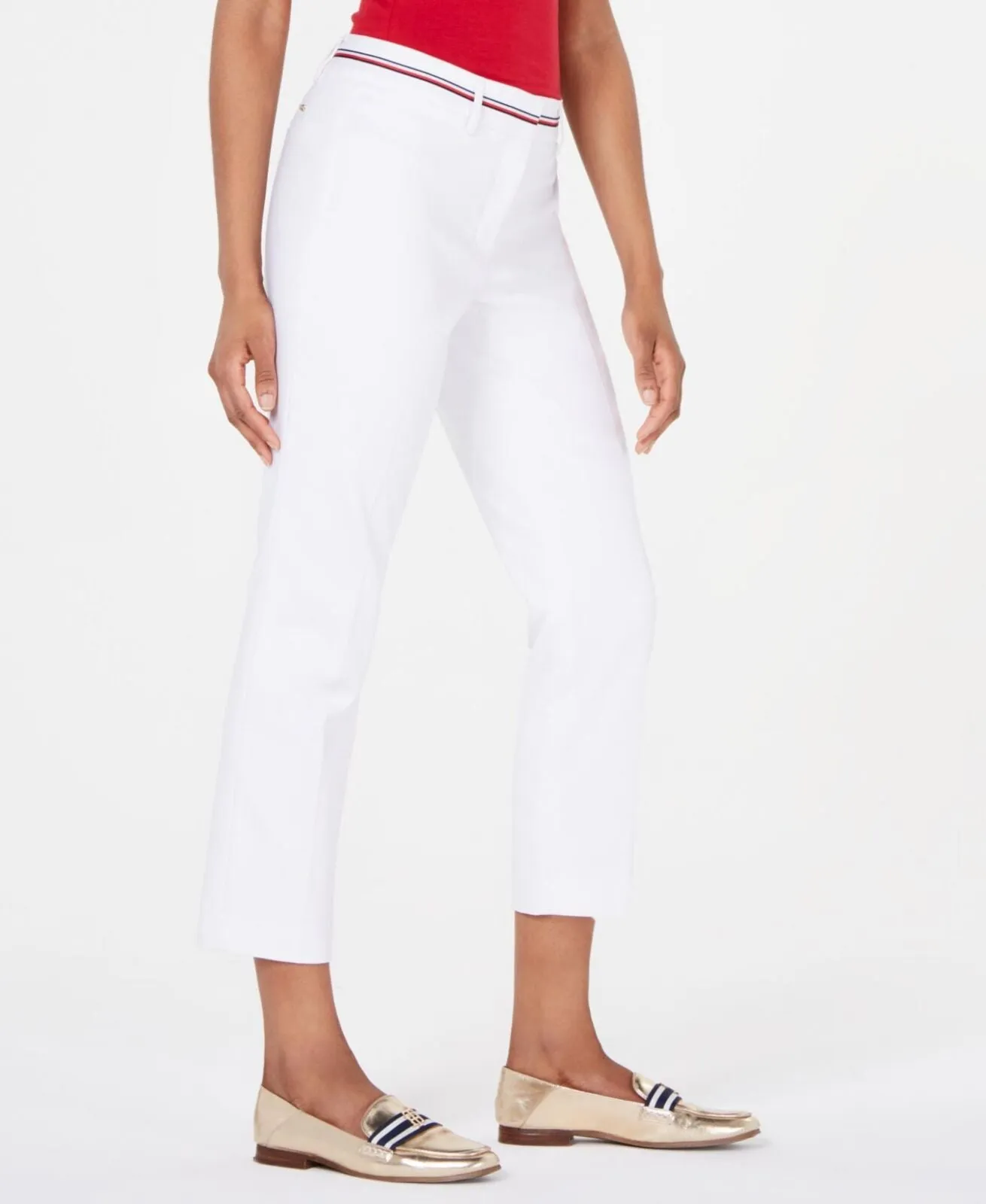 Tommy Hilfiger Womens Ribbon-Trim Ankle Pants T9AKD323 White 12