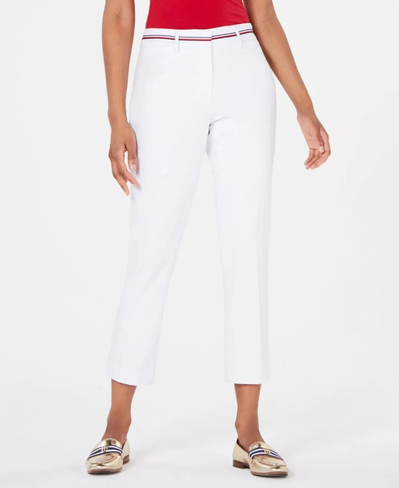 Tommy Hilfiger Womens Ribbon-Trim Ankle Pants T9AKD323 White 12