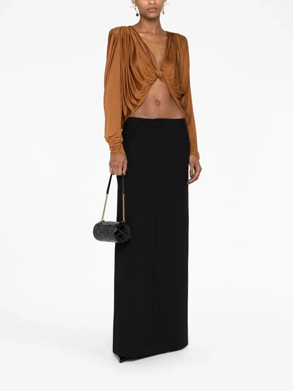Twist-Detail Draped Satin Top
