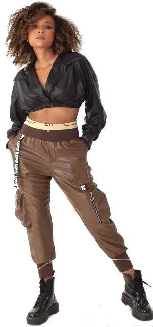 Vegan Leather Cargo Joggers- 81828