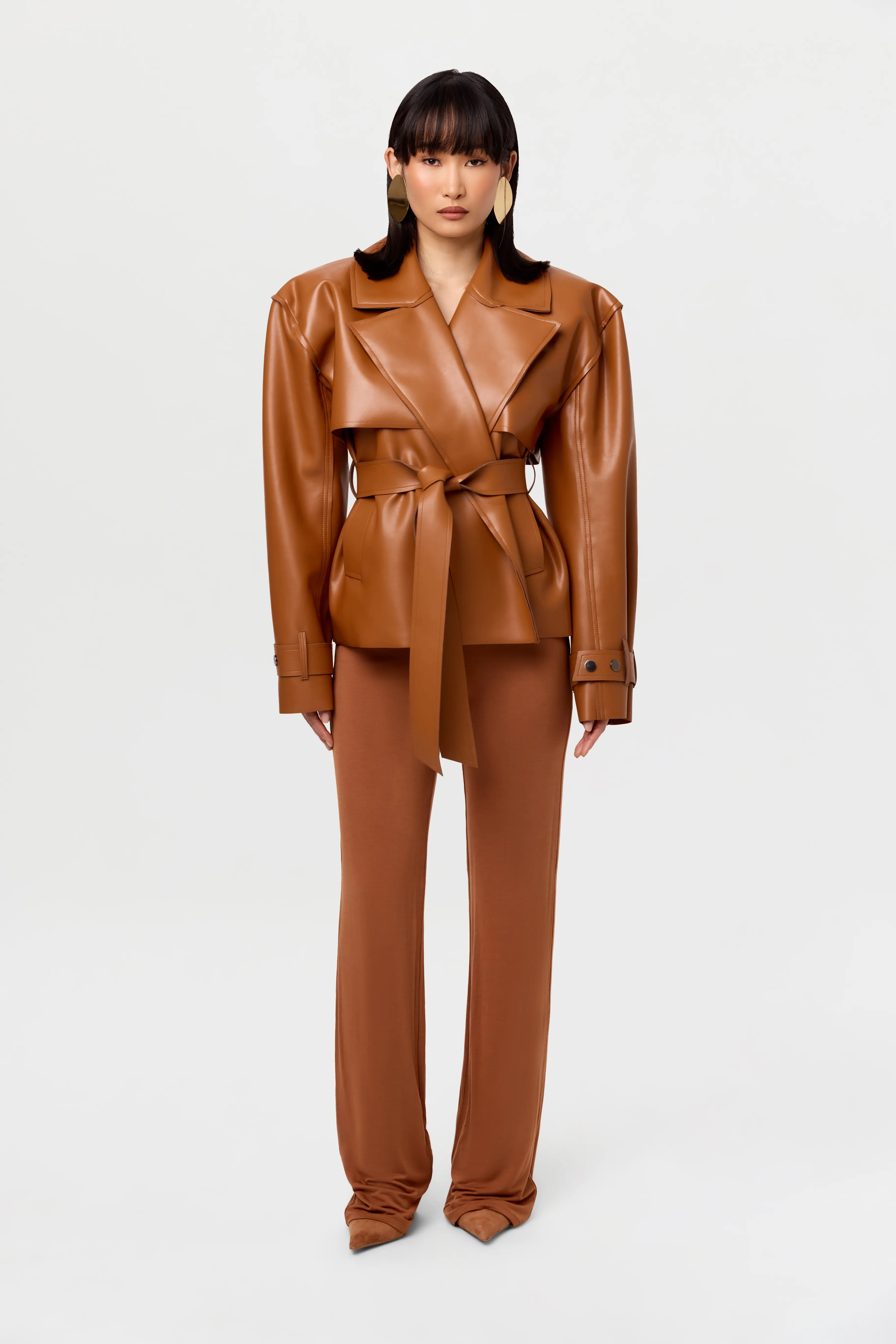Vegan Leather Cropped Trench Jacket
