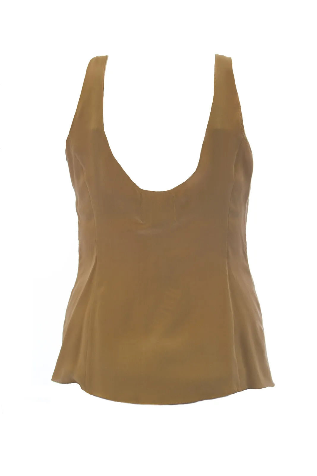 VENA CAVA Women's Tan Silk U-Back Form Tank Top 50130 $195 NEW