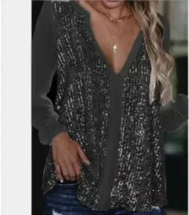 Vera | Loose-fitting Blouse with V-Neck and Sequins for Women