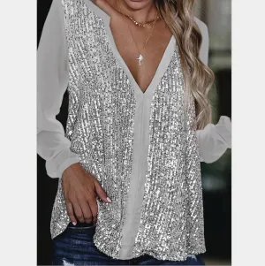 Vera | Loose-fitting Blouse with V-Neck and Sequins for Women